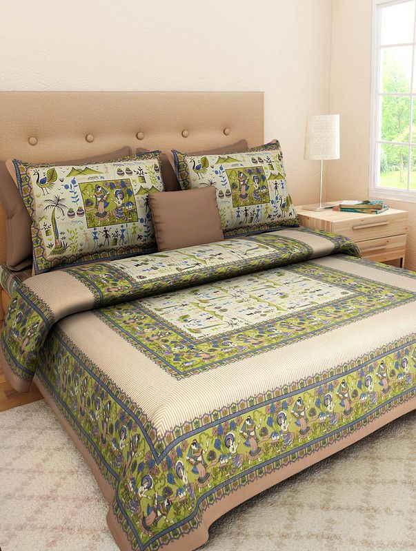 VIHANA LIFESTYL 144 TC Cotton King Abstract Flat Bedsheet  (Pack of 1, Brown)