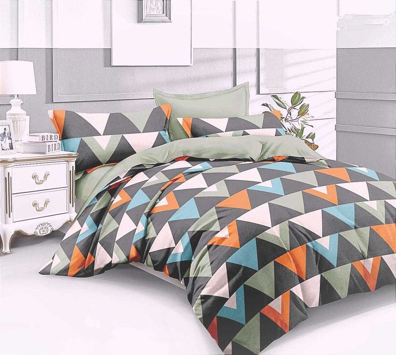 180 TC Cotton Double Bedsheet  (Pack of 1, elasto-fit-hppy-tricolor)
