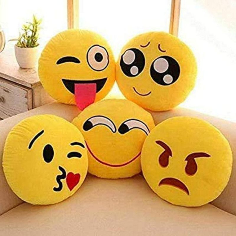 SHOPHOX Soft Cute Emoji pillows cushions for Kids ,Girls ,Car ,Bedroom & Home Decoration Microfibre Smiley Cushion Pack of 5  (Multicolor)