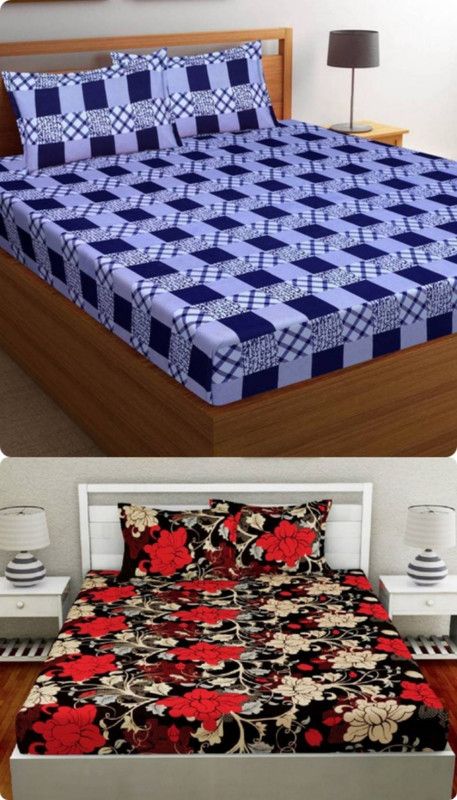 PIYANSHI CREATIONS 160 TC Microfiber Double Floral Flat Bedsheet  (Pack of 2, Brown)