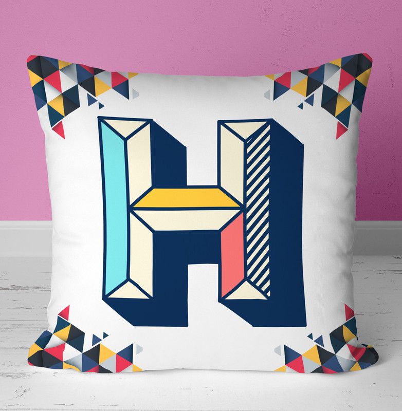 NH10 DESIGNS Colorful Alphabet H Printed Cushion Cover with Filler 12x12 Inch - ABBKCU 04 Microfibre Floral Cushion Pack of 1  (Red)