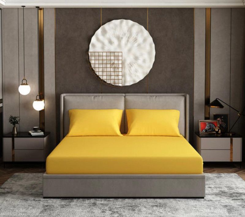 MAMAYA 144 TC Cotton Queen Solid Flat Bedsheet  (Pack of 1, Yellow)