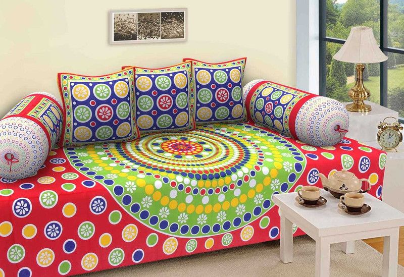 24x7 Home Store Cotton Polka Diwan Set  (Multicolor)