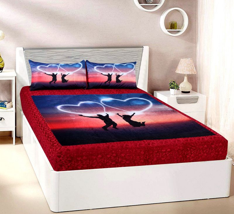 ABC 200 TC Velvet Double Printed Flat Bedsheet  (Pack of 1, Red)