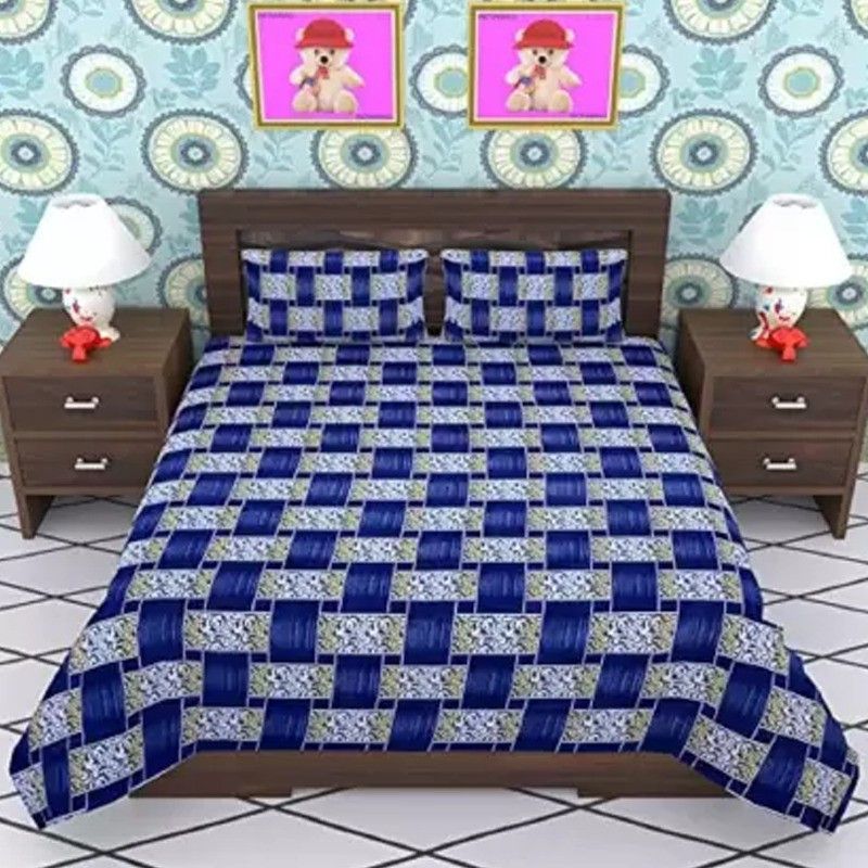 pinklilly 120 TC Polycotton Double Floral Flat Bedsheet  (Pack of 1, Blue)