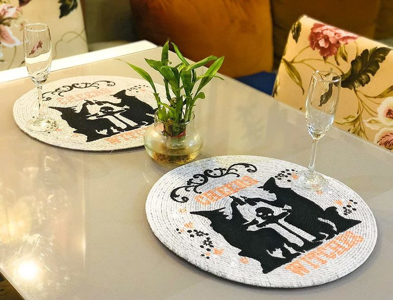 filodoro Round Pack of 2 Table Placemat  (Black, Cotton)