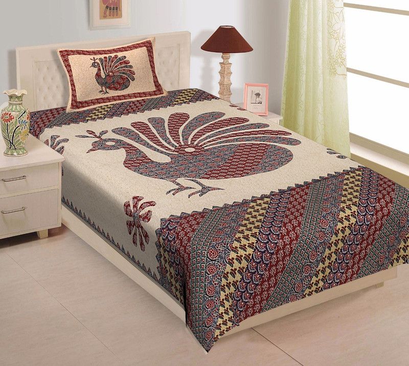 PK 144 TC Cotton Single Jaipuri Prints Flat Bedsheet  (Pack of 1, Pink)