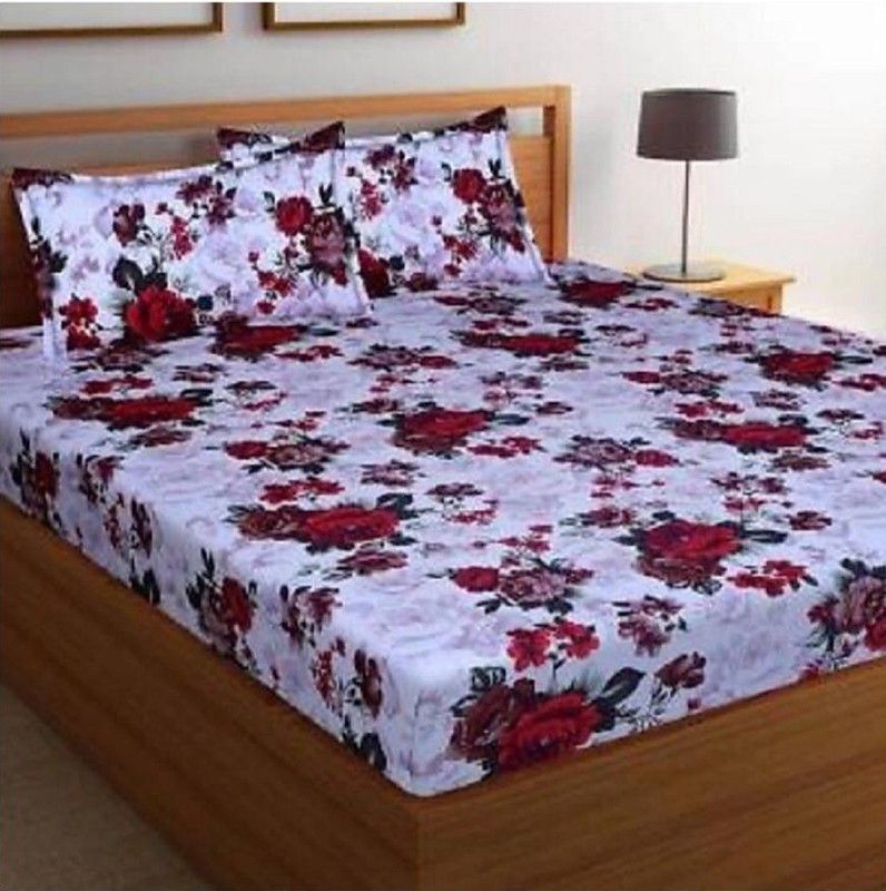 JAAT HUB 144 TC Polycotton Double Floral Flat Bedsheet  (Pack of 1, Design6)