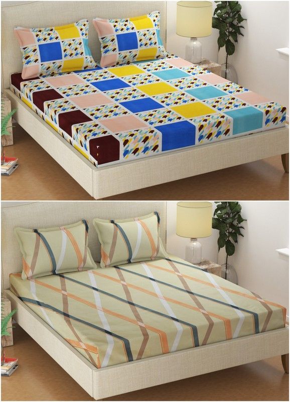 CHHILAKIYA 144 TC Polycotton Double Checkered Flat Bedsheet  (Pack of 2, Multicolor)