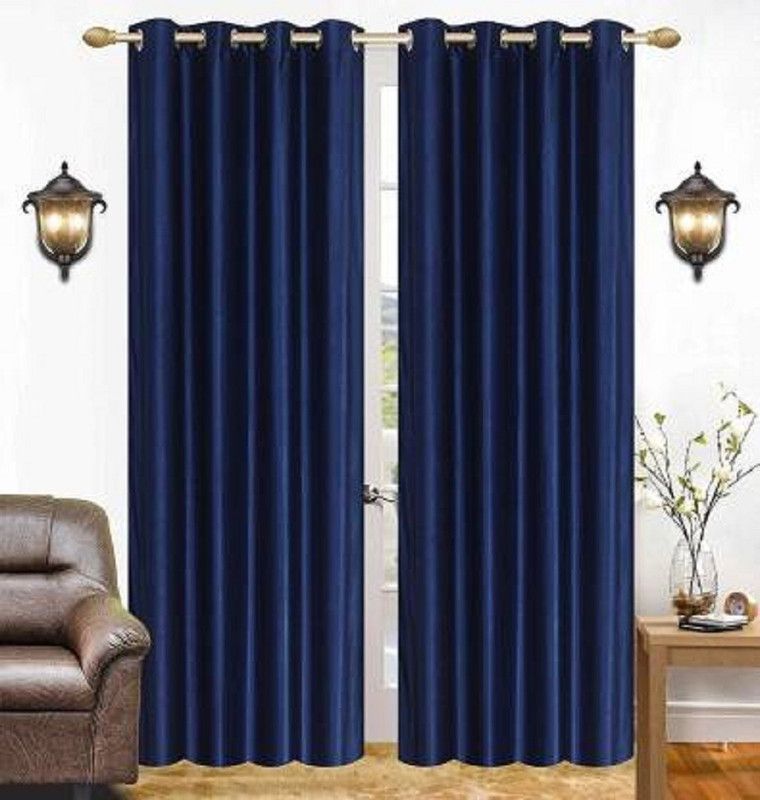 Careist 152.4 cm (5 ft) Polyester Semi Transparent Window Curtain (Pack Of 2)  (Solid, Blue)