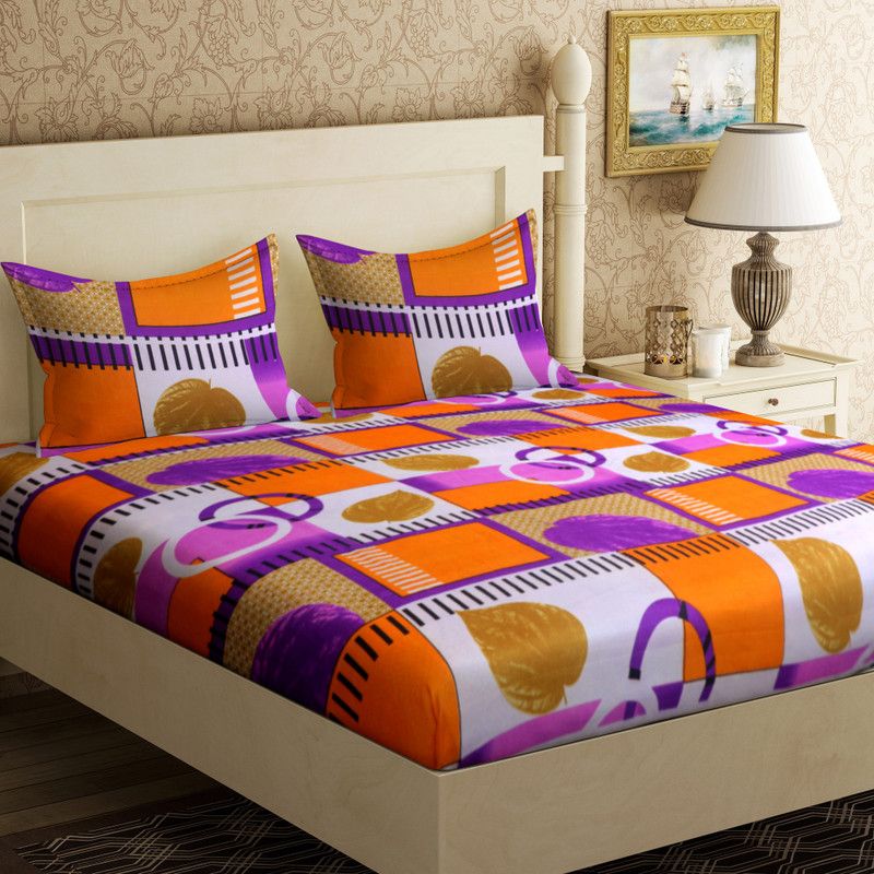 Flipkart SmartBuy 104 TC Microfiber Double Floral Flat Bedsheet  (Pack of 1, Purple)