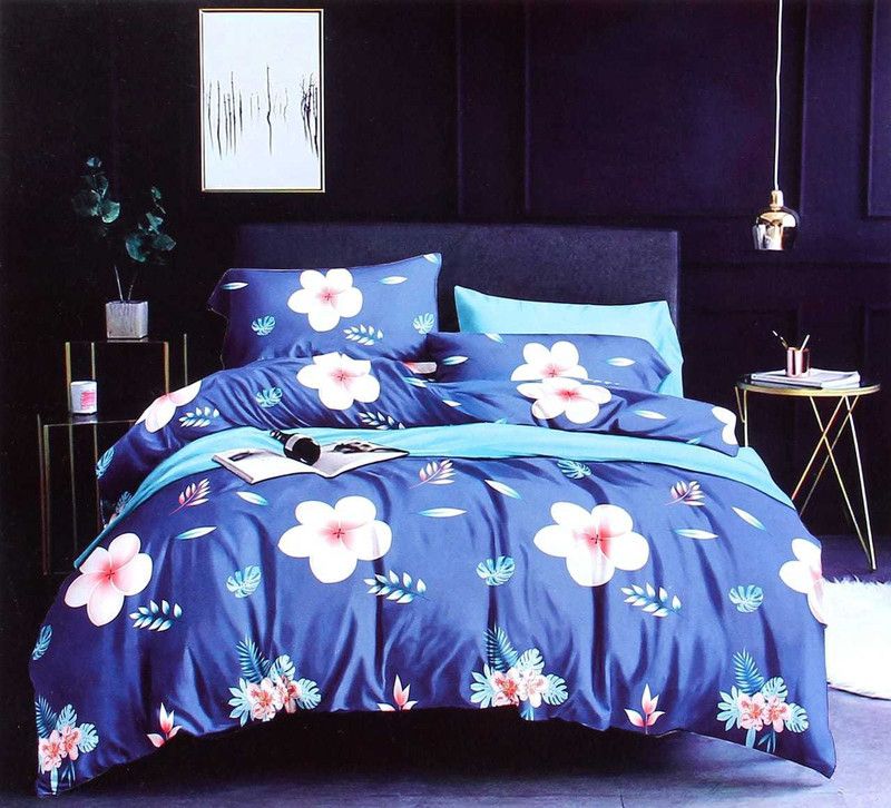 250 TC Cotton Double King Printed Bedsheet  (Pack of 1, light blue)