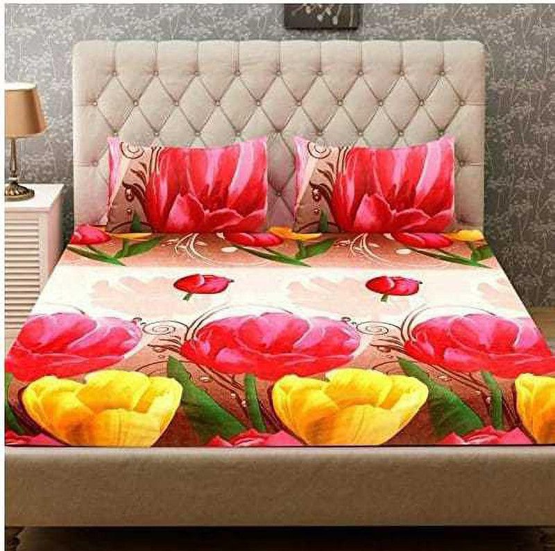 AK FAB 140 TC Cotton Double Floral Flat Bedsheet  (Pack of 1, Multicolor)