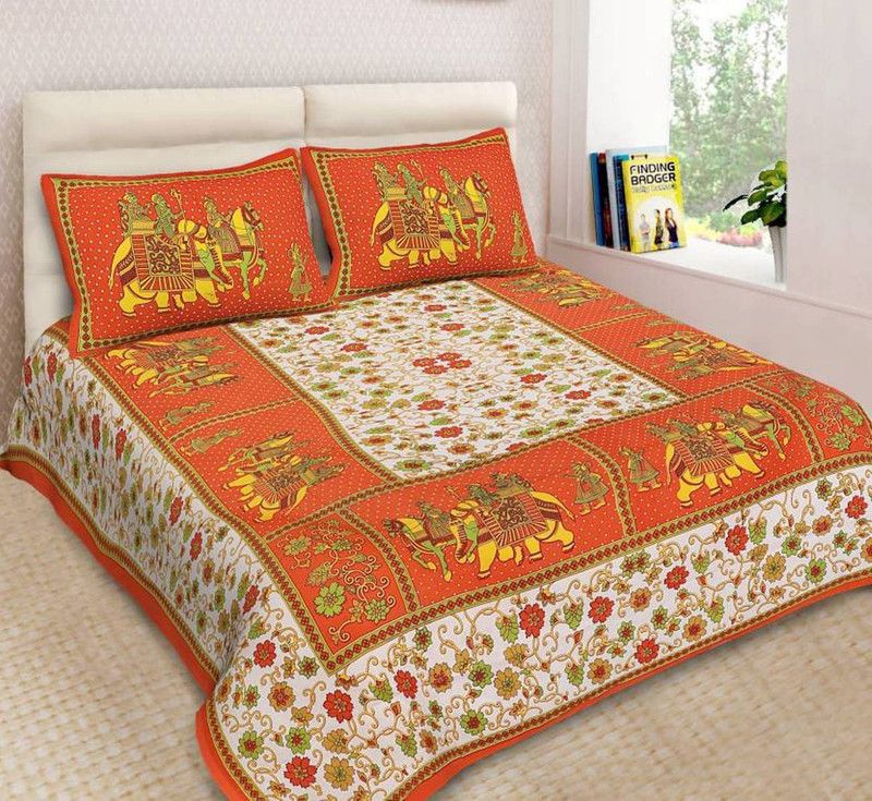 BONGSHANKAR 160 TC Cotton Single Printed Flat Bedsheet  (Pack of 1, Red)