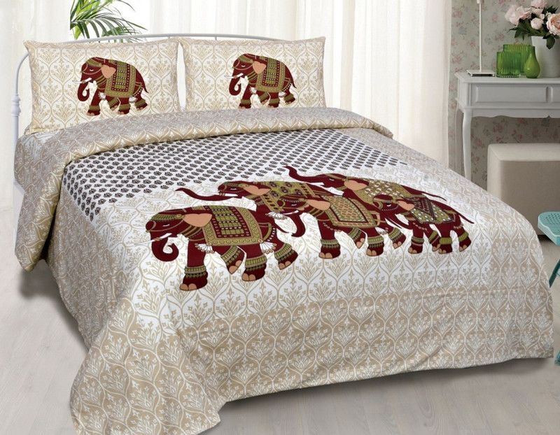 Sonal Textiles 250 TC Cotton Queen Floral Flat Bedsheet  (Pack of 1, Brown)