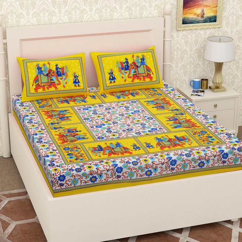 CLEOPATRA 144 TC Cotton Double Printed Flat Bedsheet  (Pack of 1, multi5)