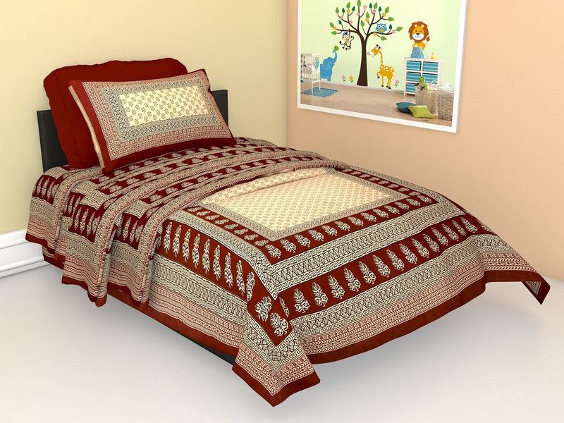 Grace and Glamour 140 TC Cotton Single Printed Flat Bedsheet  (Pack of 1, Maroon)