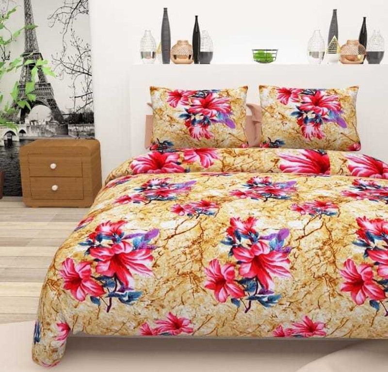 FLOURISHING HOMES 300 TC Cotton Double Printed Flat Bedsheet  (Pack of 1, Yellow)