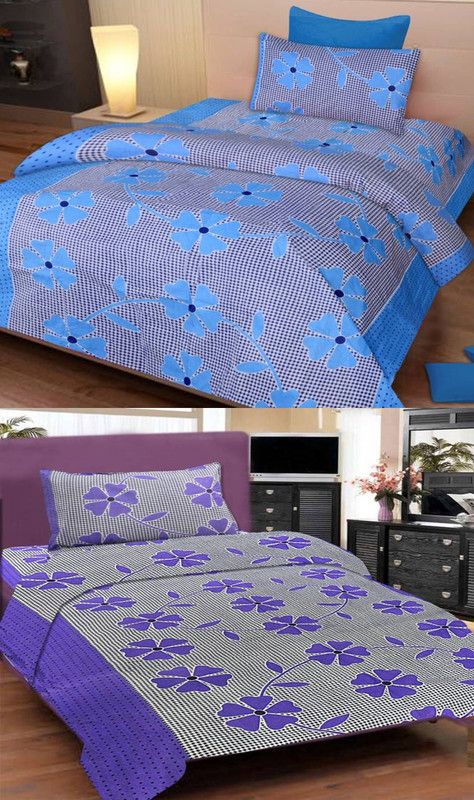 Shreejee 120 TC Cotton Single Printed Flat Bedsheet  (Pack of 2, Multicolor)