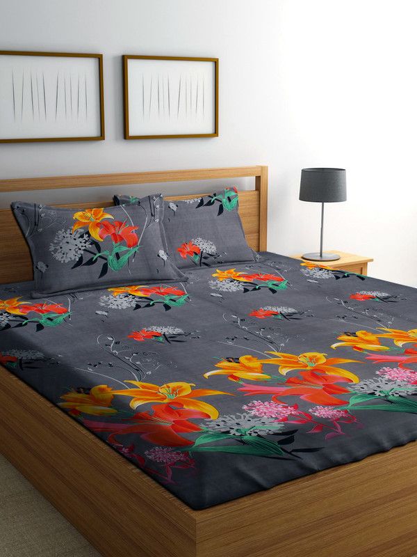 Casa Confort 120 TC Microfiber Double Floral Fitted (Elastic) Bedsheet  (Pack of 1, Multicolor)