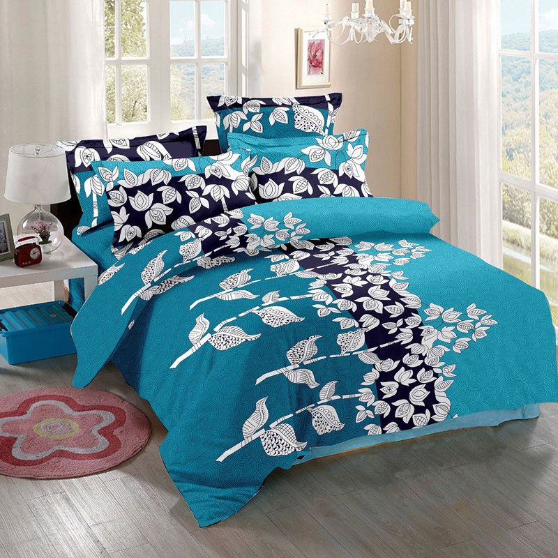 GIFTY 200 TC Cotton King Floral Flat Bedsheet  (Pack of 1, Blue)