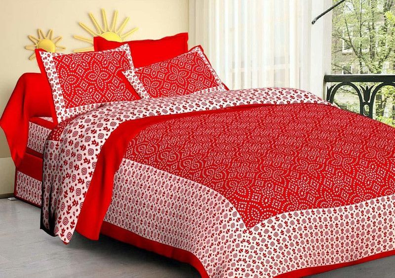 TOUCH 'N' GLOW 250 TC Cotton King Printed Flat Bedsheet  (Pack of 1, Red)