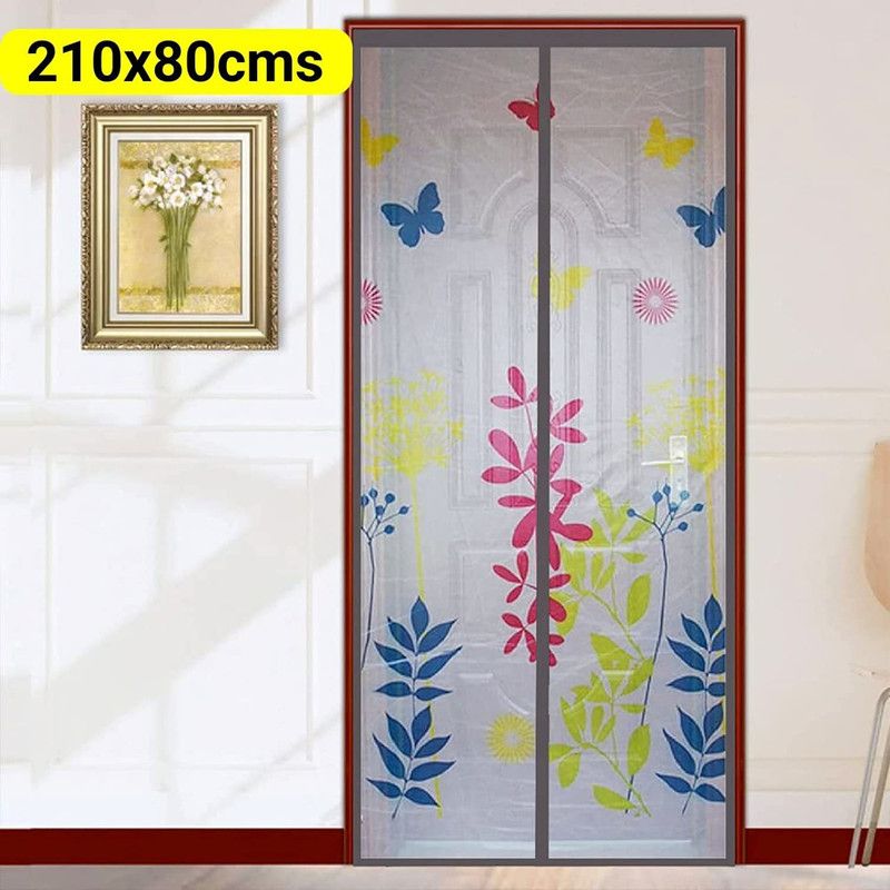 Lifekrafts Polyester Adults Washable Door Mosquito Net with Magnets | Color Floral Pattern with Grey Background | Mosquito Net  (Grey-210*80cms, Frame Hung)