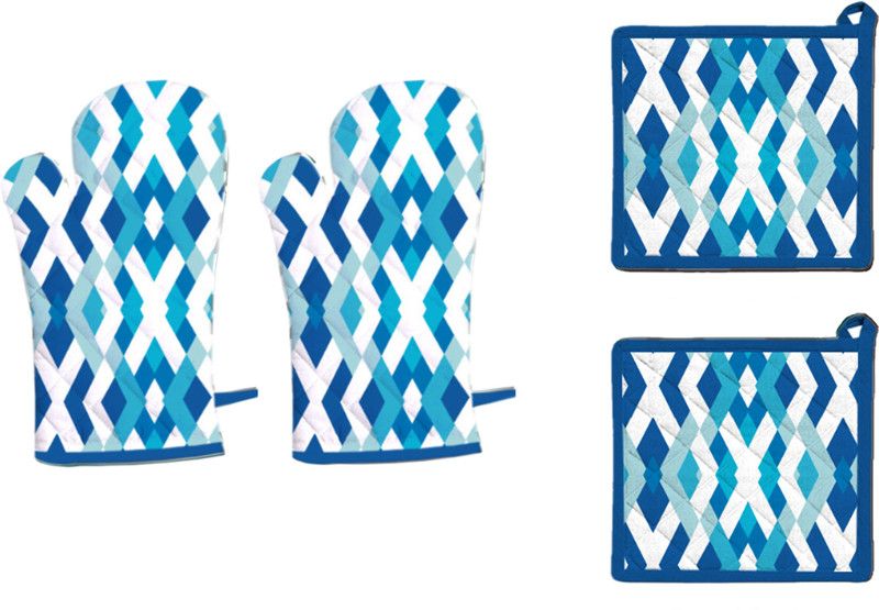 Lushomes Blue Cotton Kitchen Linen Set  (Pack of 4)