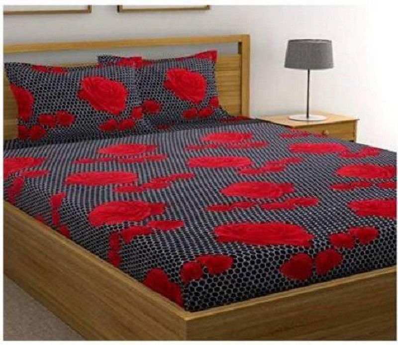 RS COLLACTION 144 TC Polycotton Double Printed Flat Bedsheet  (Pack of 1, Black, Red)