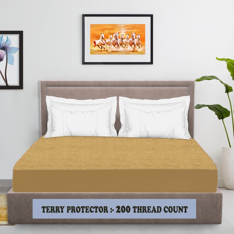 Riyans group Fitted Queen Size Waterproof Mattress Cover  (Beige)