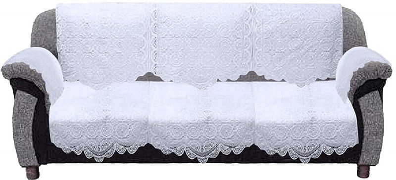 Crafting Bear Cotton Embroidered Sofa Cover  (Off-white Pack of 8)