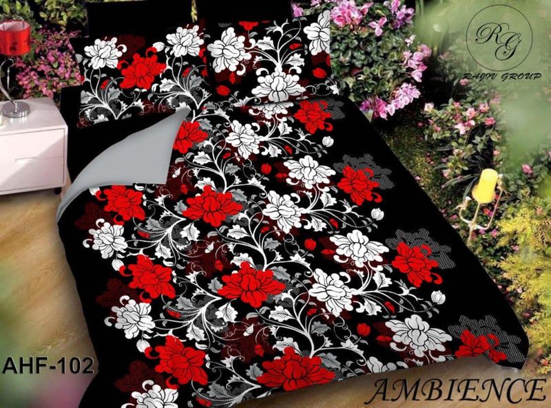 Chahat Creations 144 TC Cotton Double Floral Flat Bedsheet  (Pack of 1, Black)