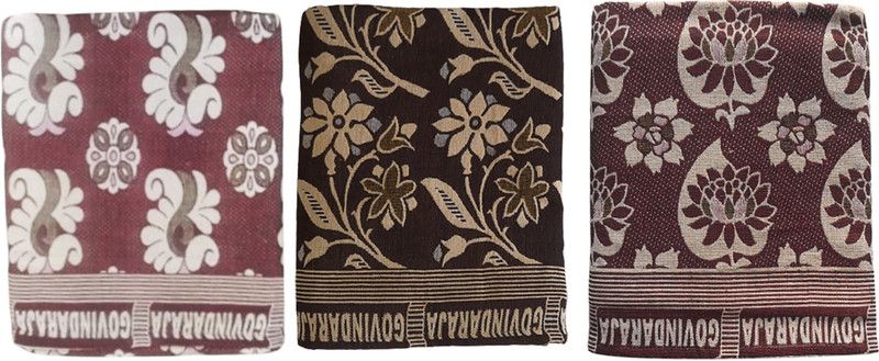 amman textiles 180 TC Cotton Queen Self Design Flat Bedsheet  (Pack of 3, Multi188)