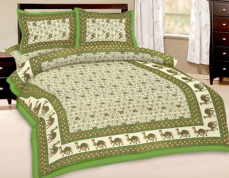 UNIQCHOICE 144 TC Cotton Double Printed Flat Bedsheet  (Pack of 1, Green)