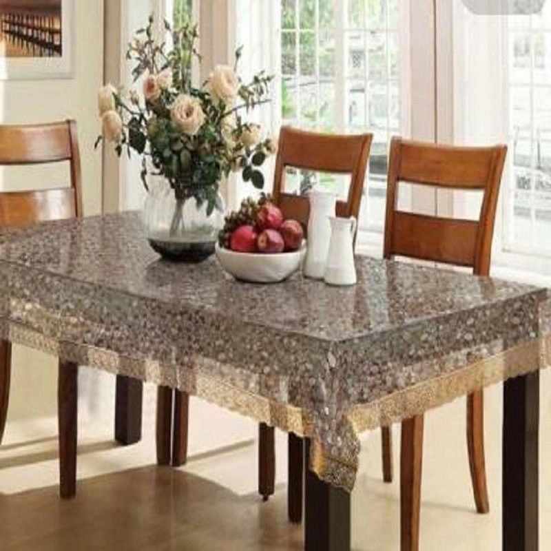 Self Design 4 Seater Table Cover  (Golden, Silver, PVC, Plastic)