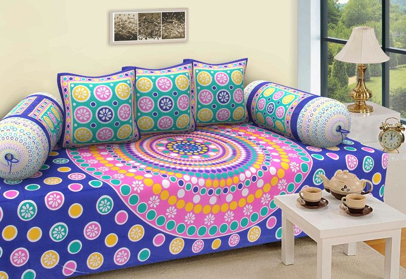 WebDealz Cotton Floral Diwan Set  (Blue)