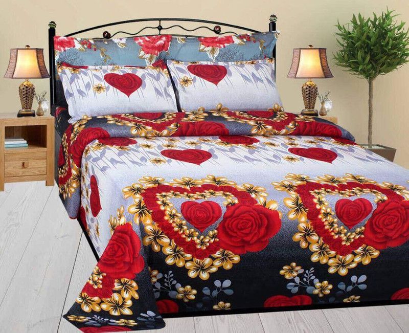 SHIV TEXTILE 144 TC Polycotton Double Printed Flat Bedsheet  (Pack of 1, Red)