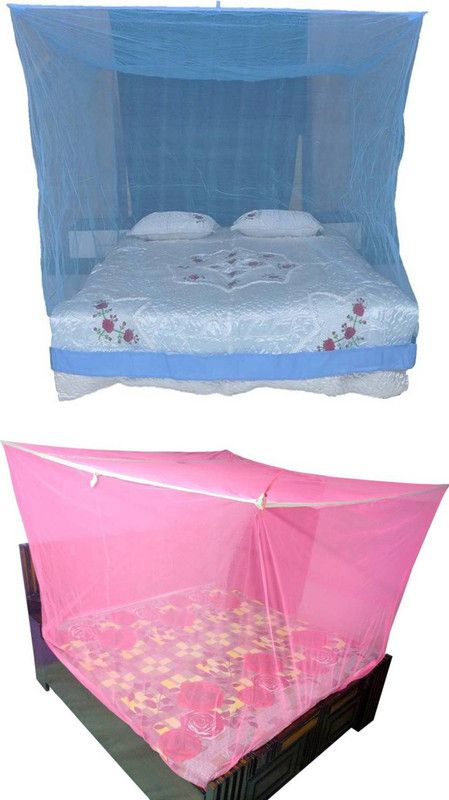 Hot Dealzz Nylon Adults Washable 2 PCS. Nylon Adults Double Bed Foldable Multi color Mosquito Net 7x7 feet Mosquito Net  (Blue, Pink, Bed Box)