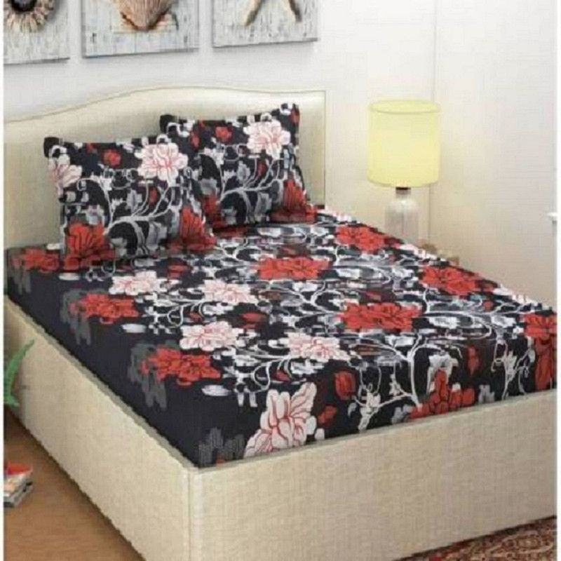 Gautam Textile Hub 150 TC Microfiber Double 3D Printed Flat Bedsheet  (Pack of 1, Black)