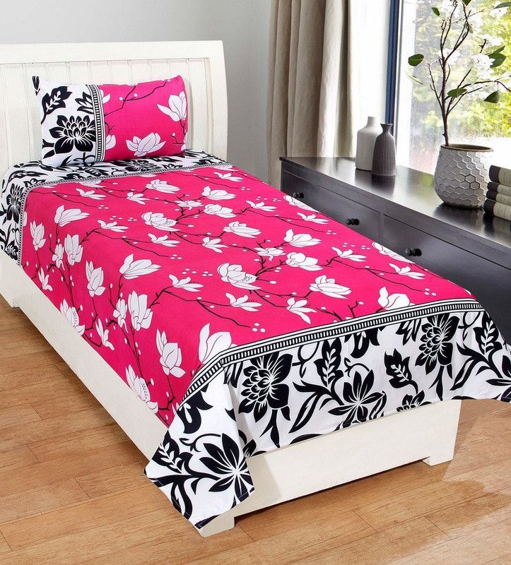 RS Enterprises 150 TC Polycotton Single 3D Printed Flat Bedsheet  (Pack of 1, Pink)