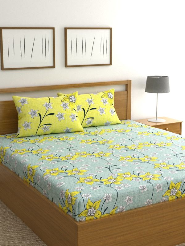 Raymond Home 144 TC Cotton Double Floral Flat Bedsheet  (Pack of 1, Yellow)