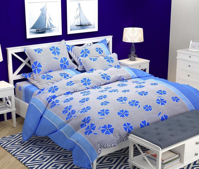 Kingly Home 180 TC Polyester Queen Animal Flat Bedsheet  (Pack of 1, Blue & White Fl)