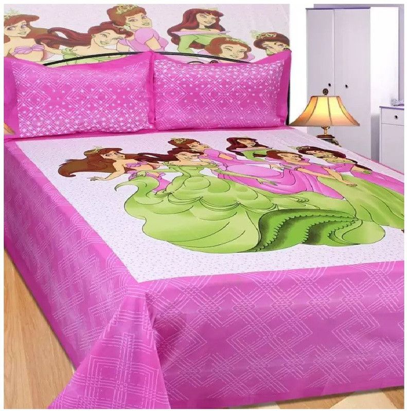 Home Readiness 104 TC Cotton Double Cartoon Flat Bedsheet  (Pack of 1, Pink)