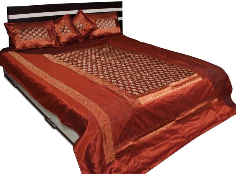 Soundarya Polyester Queen Embroidered Flat Bedsheet  (Pack of 1, Brown)