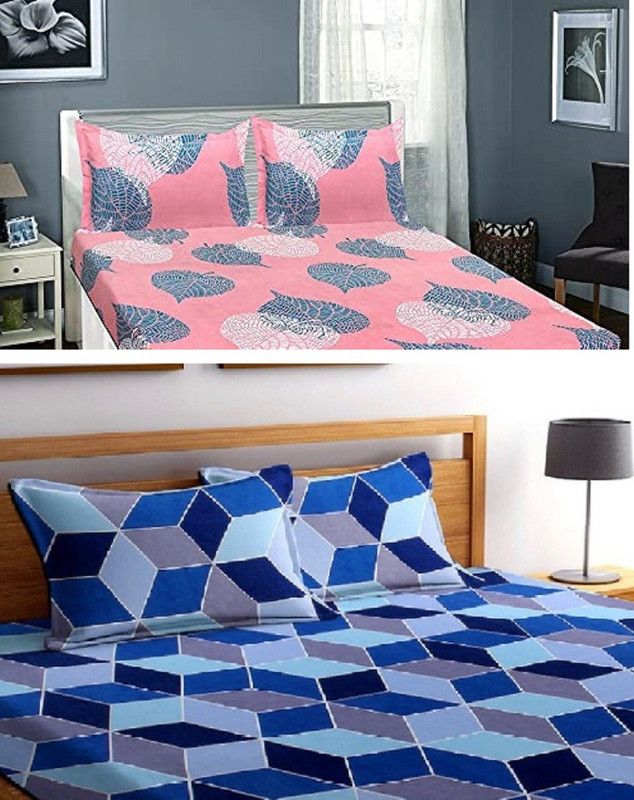 VHD 210 TC Cotton Double Geometric Flat Bedsheet  (Pack of 2, Multicolor)