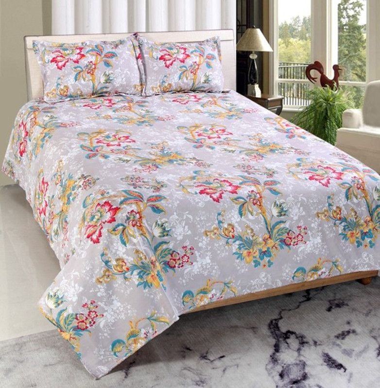 Welhous Cotton Queen Floral Flat Bedsheet  (Pack of 1, Multicolor)