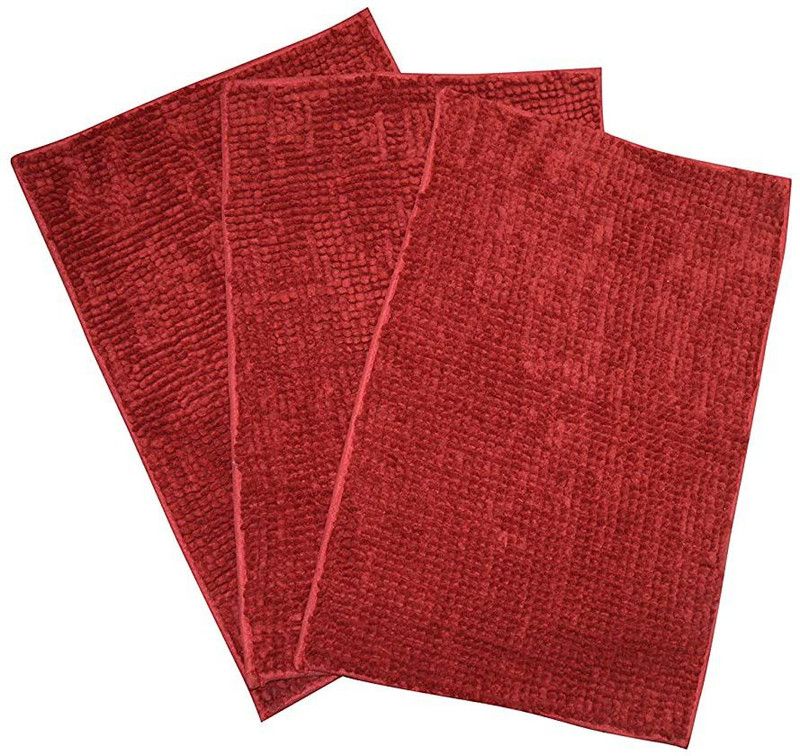 Casanest Cotton Bathroom Mat  (Red, Medium, Pack of 3)