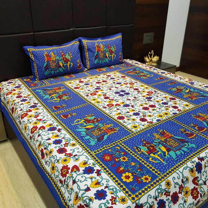 Desert O Pink 150 TC Cotton Double Floral Flat Bedsheet  (Pack of 3, Blue)
