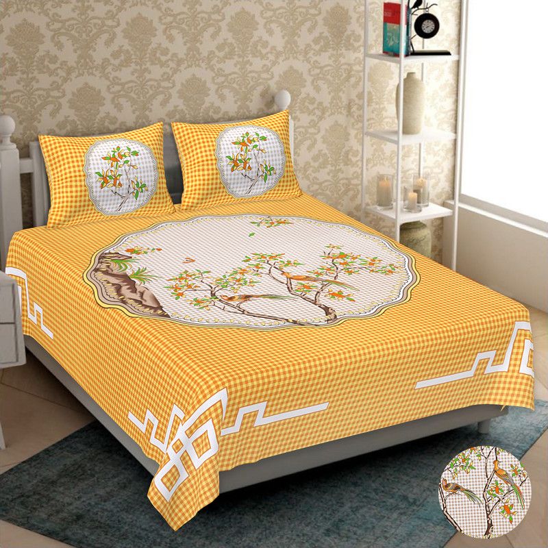 Indian Royal Fashion 280 TC Cotton Double Jaipuri Prints Flat Bedsheet  (Pack of 1, Yellow)