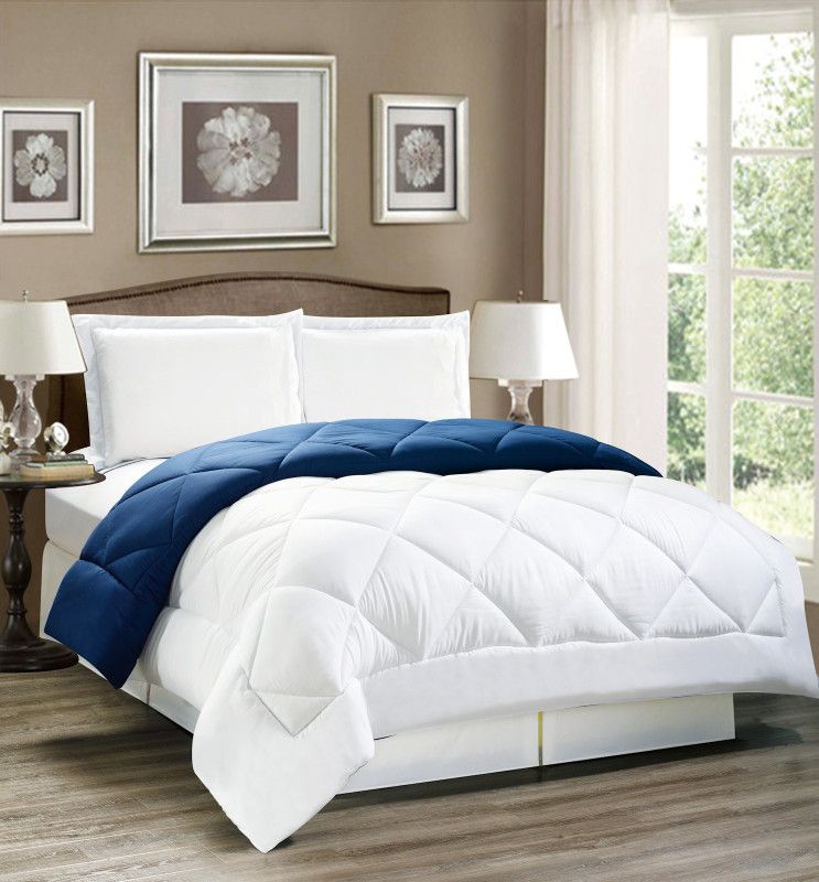 AVI Solid Double Comforter for Heavy Winter  (Polyester, Blue-White)